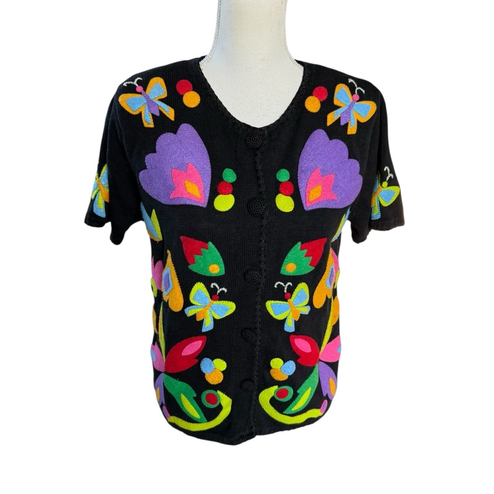 Vtg 90s side effects Colorful Butterfly Patterned Women's black sweater small